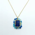 KALVIA jewels kallirroi gr faux bijoux κολιέ αλυσίδας επίχρυσο ατσάλι με μπλε γαλάζιες χάντρες κρυστάλλους