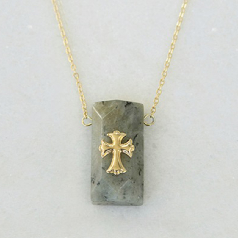TYMILLA jewels kallirroi gr faux bijoux γυναικεία χειροποίητα κοσμήματα κολιέ αλυσίδας επίχρυσο σταυρός πέτρα αχάτης