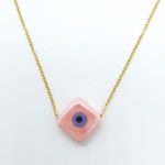 NEDA jewels kallirroi gr faux bijoux γυναικεία χειροποίητα κοσμήματα κολιέ αλυσίδας ατσάλινο ροζ κεραμικής χάντρας μάτι